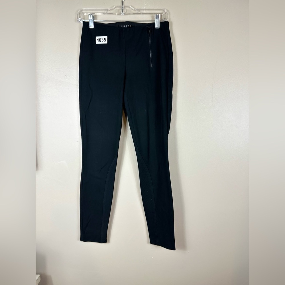 Theory size 6 small 13” waist 8” rise 28” inseam pull on slim black small spot